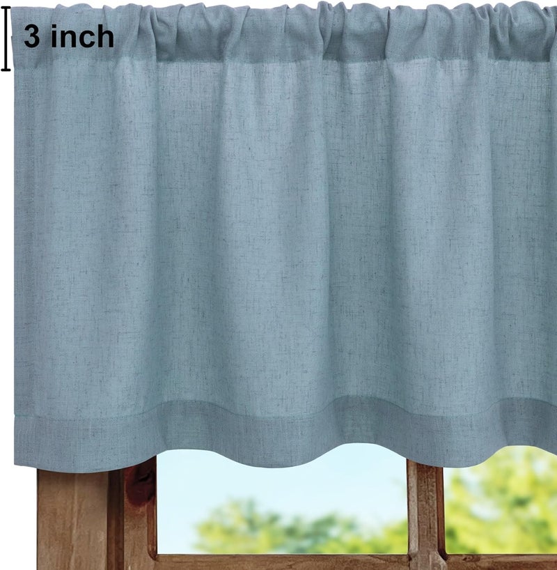 Pitalk Farmhouse Kitchen Valance for Windows Burlap Light Blue Linen Sheer Valance Curtain for Living Room Bathroom Laundry Rustic Country Blue Cafe Curtain Small Boho Decor 18 inch Length Stone Blue - Image 2